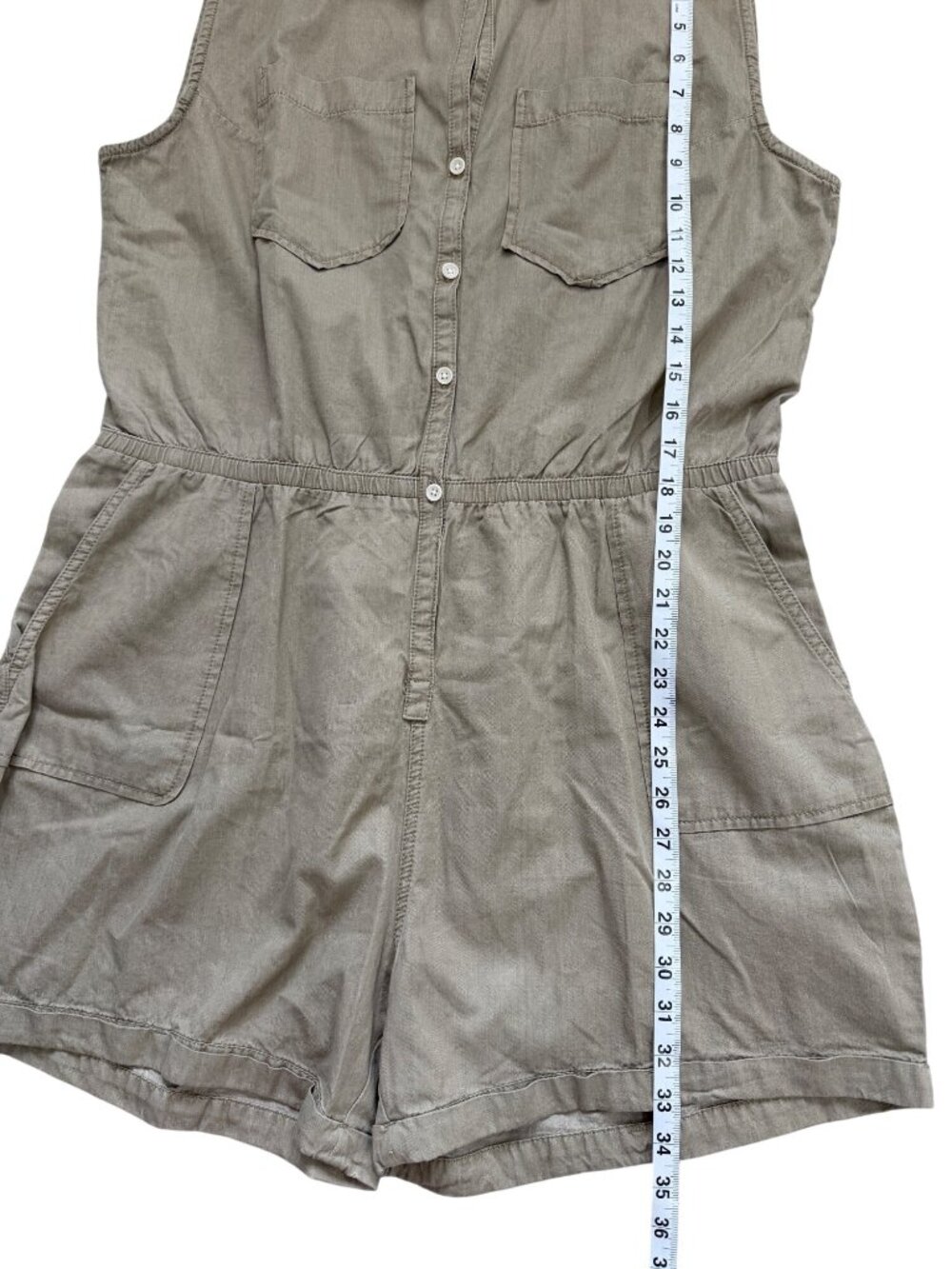 Pact Womens Size L Sleeveless Romper Button-Up Organic Cotton In Khaki NEW - Picture 5 of 8